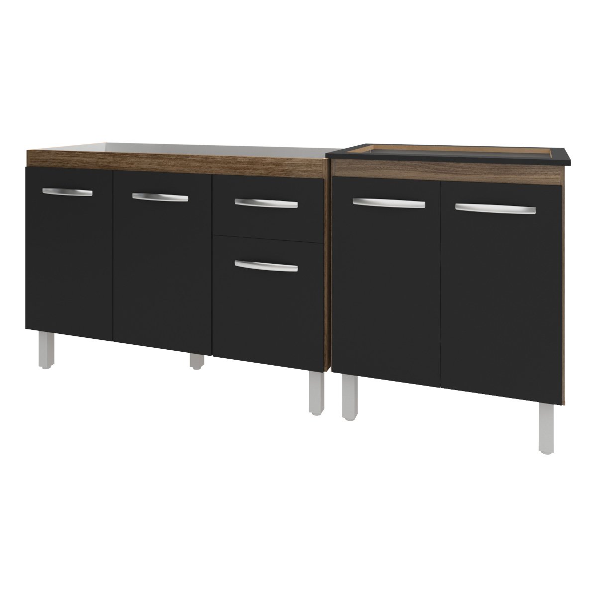 Armário Cozinha Gabinete Pia de 120 cm Aline e Balcão Fran para Cooktop 5 Bocas Savana Preto 