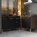 Armário Cozinha Gabinete Pia de 120 cm Aline e Balcão Fran para Cooktop 5 Bocas Savana Preto 