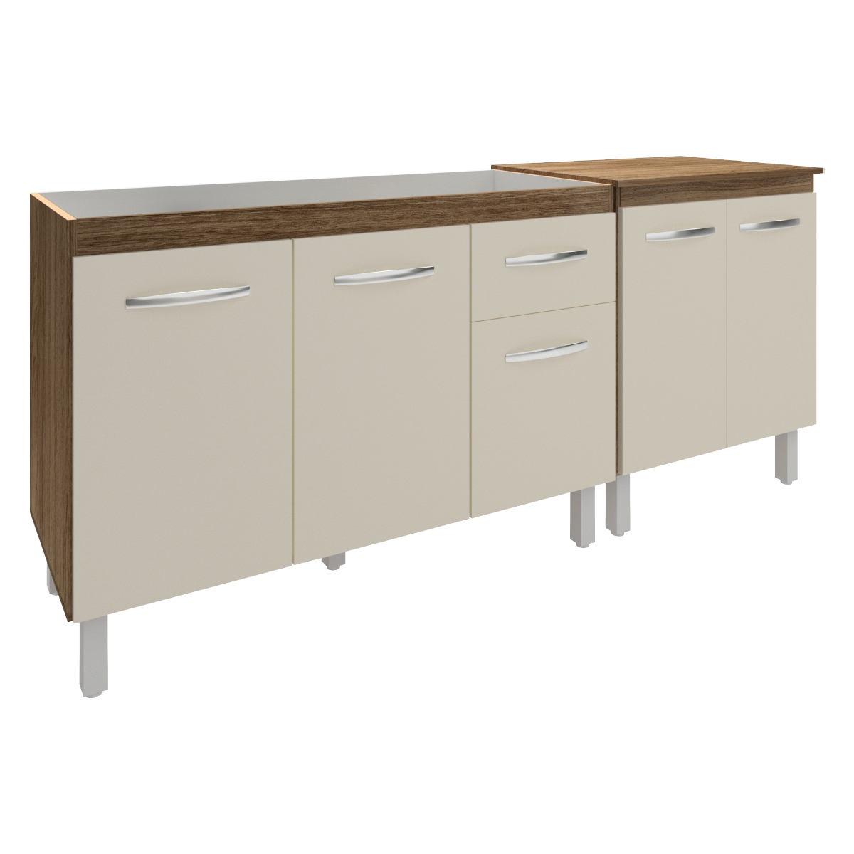 Armário Cozinha Gabinete Pia de 120 cm Aline e Balcão Jane para Forno Elétrico ou Microondas Savana Off White 