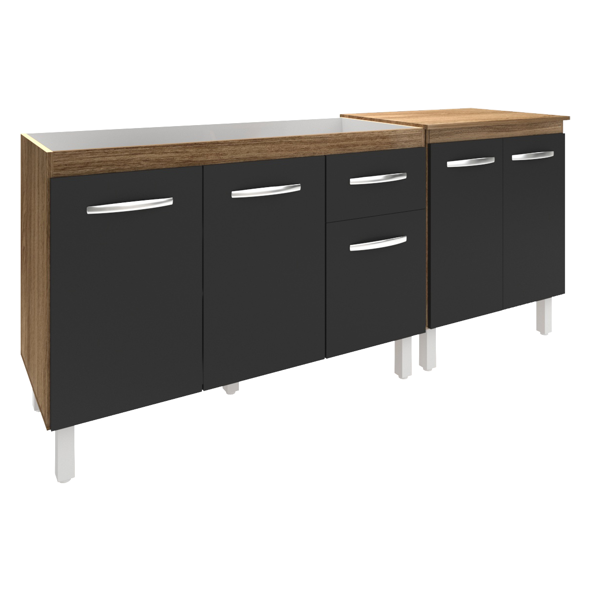 Armário Cozinha Gabinete Pia de 120 cm Aline e Balcão Jane para Forno Elétrico ou Microondas Savana Preto 