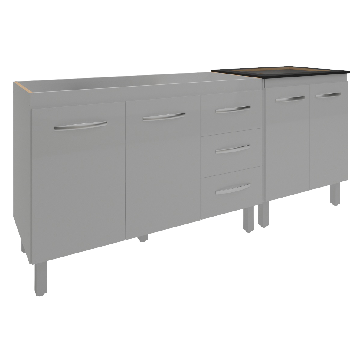 Armário Cozinha Gabinete Pia de 120 cm Bruna e Balcão Fran para Cooktop 4 Bocas Branco 