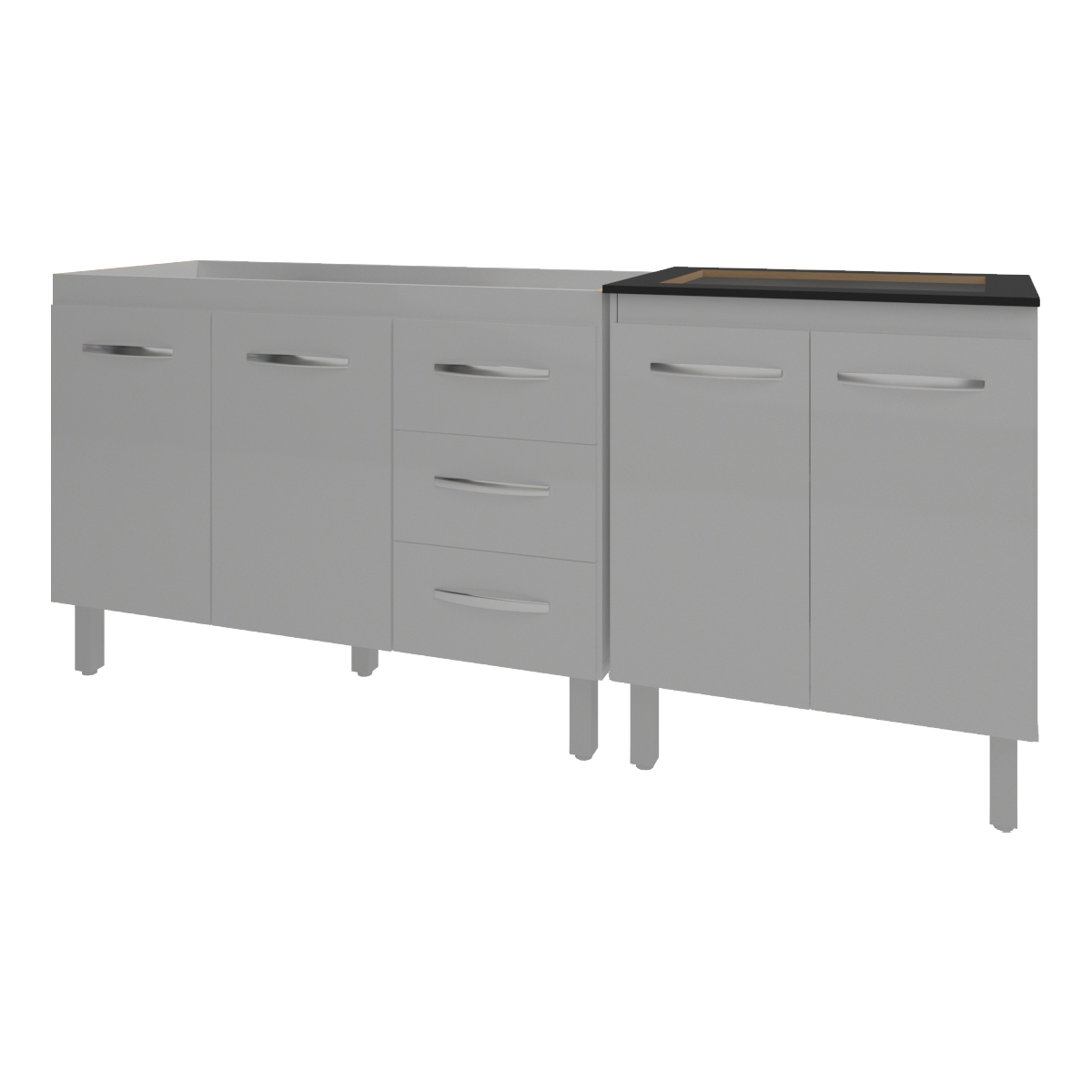 Armário Cozinha Gabinete Pia de 120 cm Bruna e Balcão Fran para Cooktop 4 Bocas Branco 