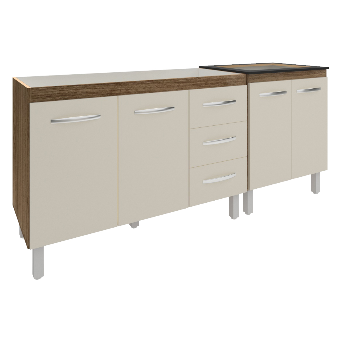 Armário Cozinha Gabinete Pia de 120 cm Bruna e Balcão Fran para Cooktop 4 Bocas Savana Off White 