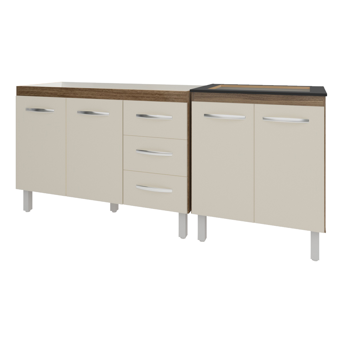 Armário Cozinha Gabinete Pia de 120 cm Bruna e Balcão Fran para Cooktop 4 Bocas Savana Off White 
