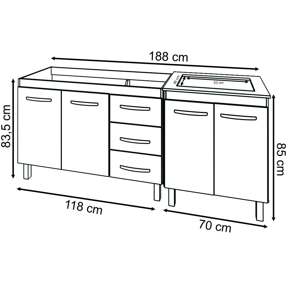 Armário Cozinha Gabinete Pia de 120 cm Bruna e Balcão Fran para Cooktop 4 Bocas Savana Off White 