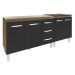 Armário Cozinha Gabinete Pia de 120 cm Bruna e Balcão Fran para Cooktop 4 Bocas Savana Preto 