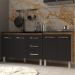 Armário Cozinha Gabinete Pia de 120 cm Bruna e Balcão Fran para Cooktop 4 Bocas Savana Preto 