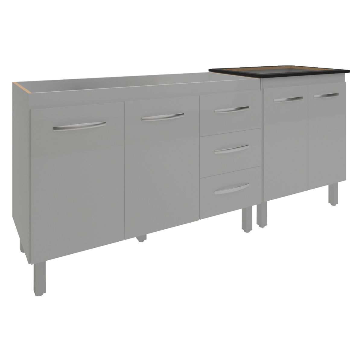 Armário Cozinha Gabinete Pia de 120 cm Bruna e Balcão Fran para Cooktop 5 Bocas Branco 