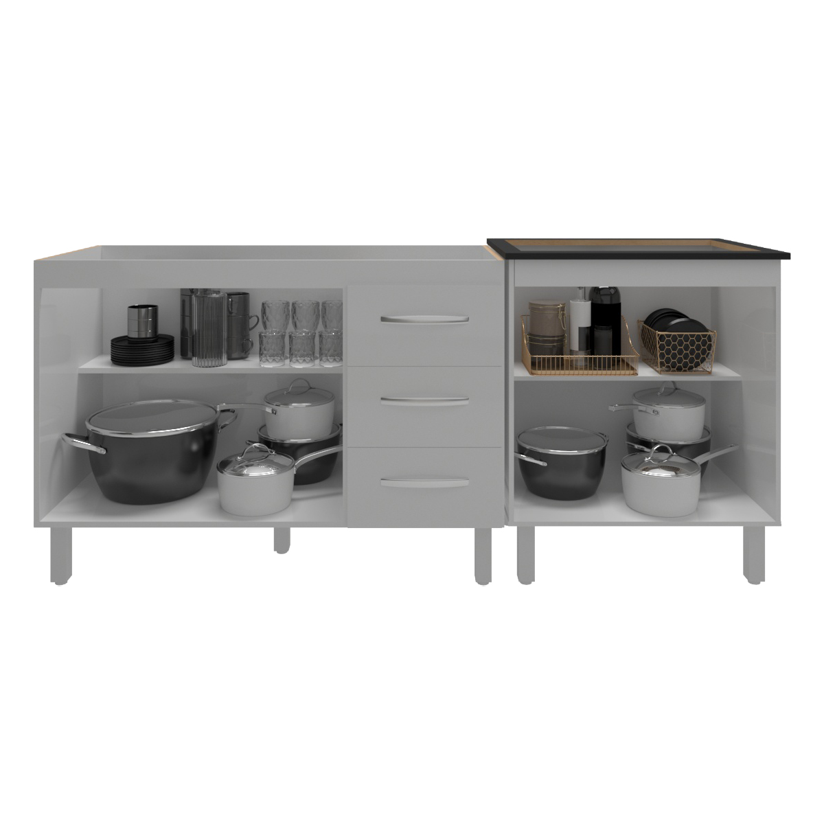Armário Cozinha Gabinete Pia de 120 cm Bruna e Balcão Fran para Cooktop 5 Bocas Branco 