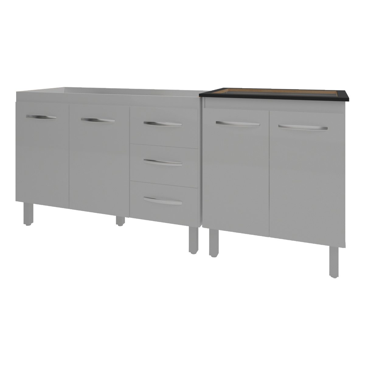 Armário Cozinha Gabinete Pia de 120 cm Bruna e Balcão Fran para Cooktop 5 Bocas Branco 