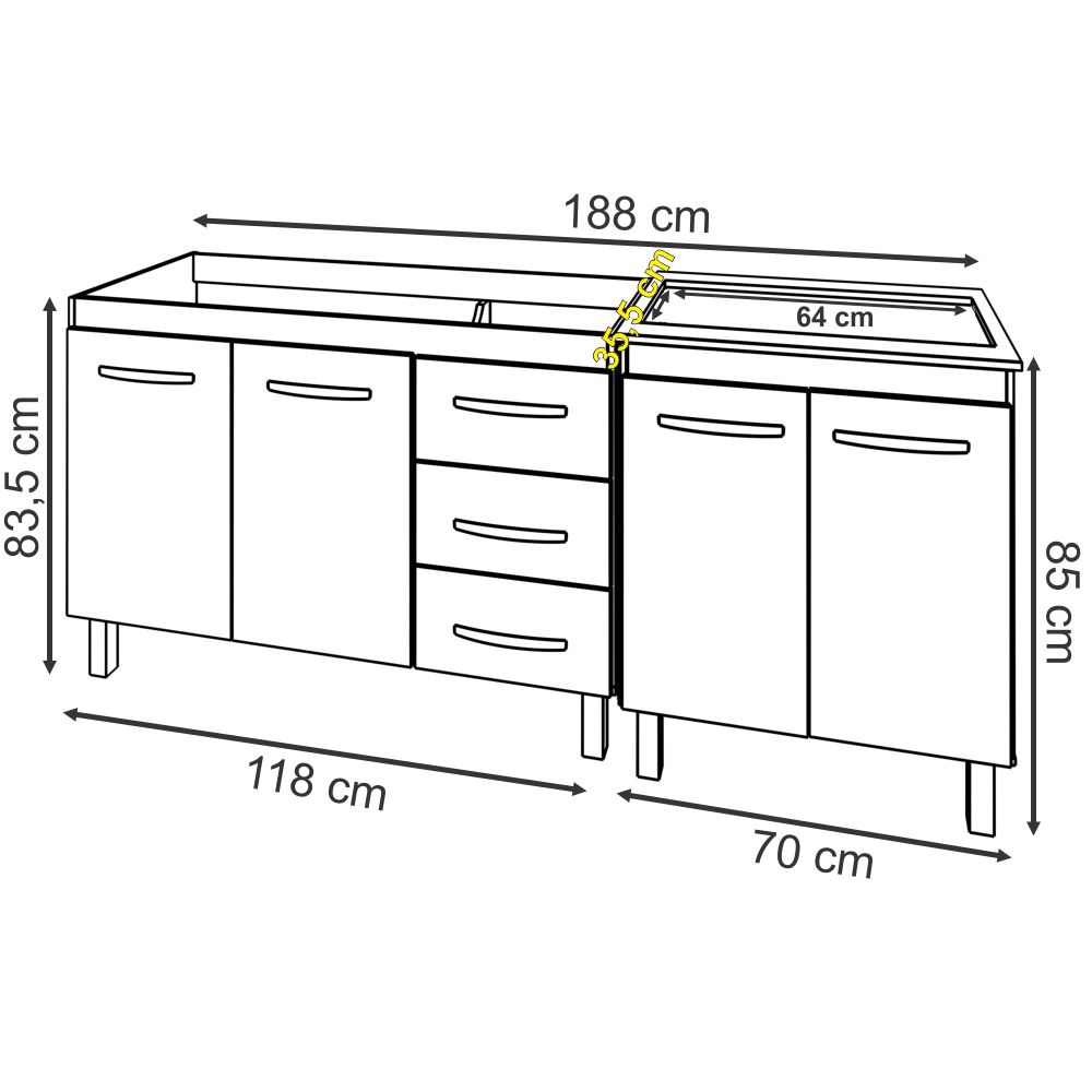 Armário Cozinha Gabinete Pia de 120 cm Bruna e Balcão Fran para Cooktop 5 Bocas Savana Off White 