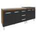 Armário Cozinha Gabinete Pia de 120 cm Bruna e Balcão Fran para Cooktop 5 Bocas Savana Preto 