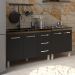 Armário Cozinha Gabinete Pia de 120 cm Bruna e Balcão Fran para Cooktop 5 Bocas Savana Preto 