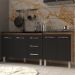 Armário Cozinha Gabinete Pia de 120 cm Bruna e Balcão Fran para Cooktop 5 Bocas Savana Preto 