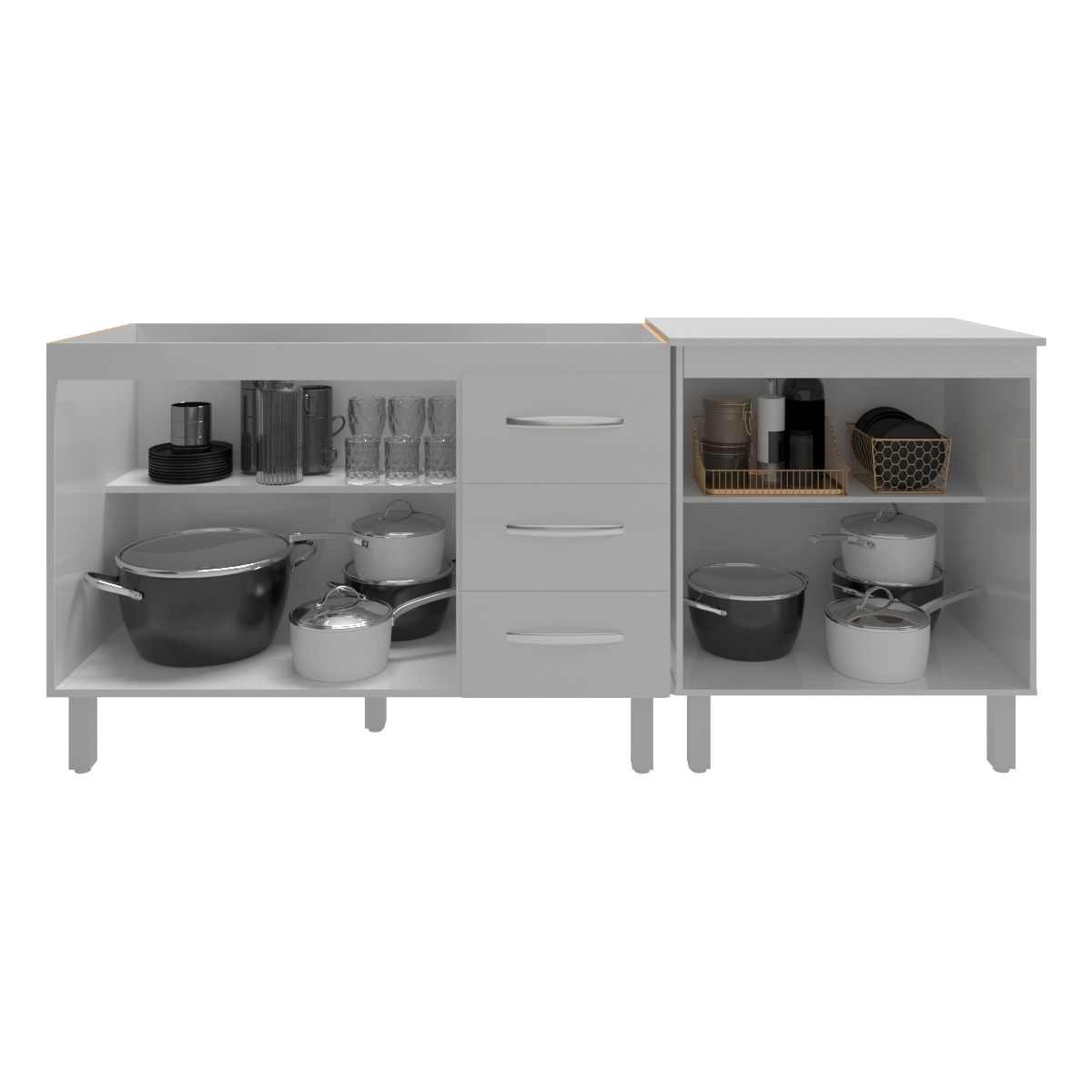 Armário Cozinha Gabinete Pia de 120 cm Bruna e Balcão Jane para Forno Elétrico ou Microondas Branco 