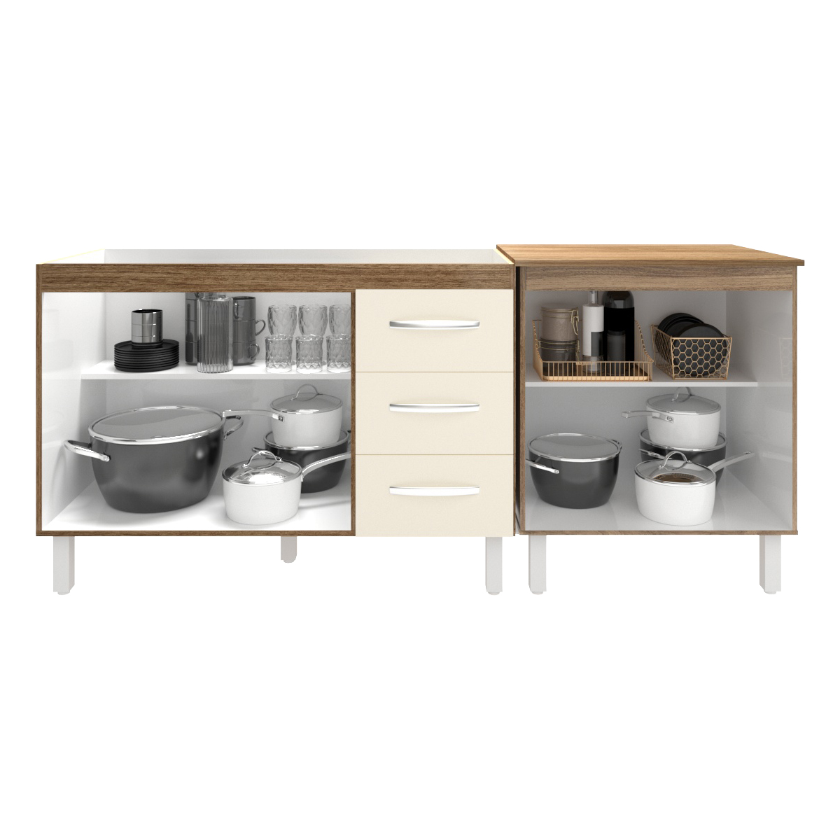 Armário Cozinha Gabinete Pia de 120 cm Bruna e Balcão Jane para Forno Elétrico ou Microondas Savana Off White 