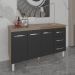 Armário Deise Cozinha Gabinete de Pia 150 cm Savana Preto e Tampo Tampão 150 cm Mobília Decor Savana 
