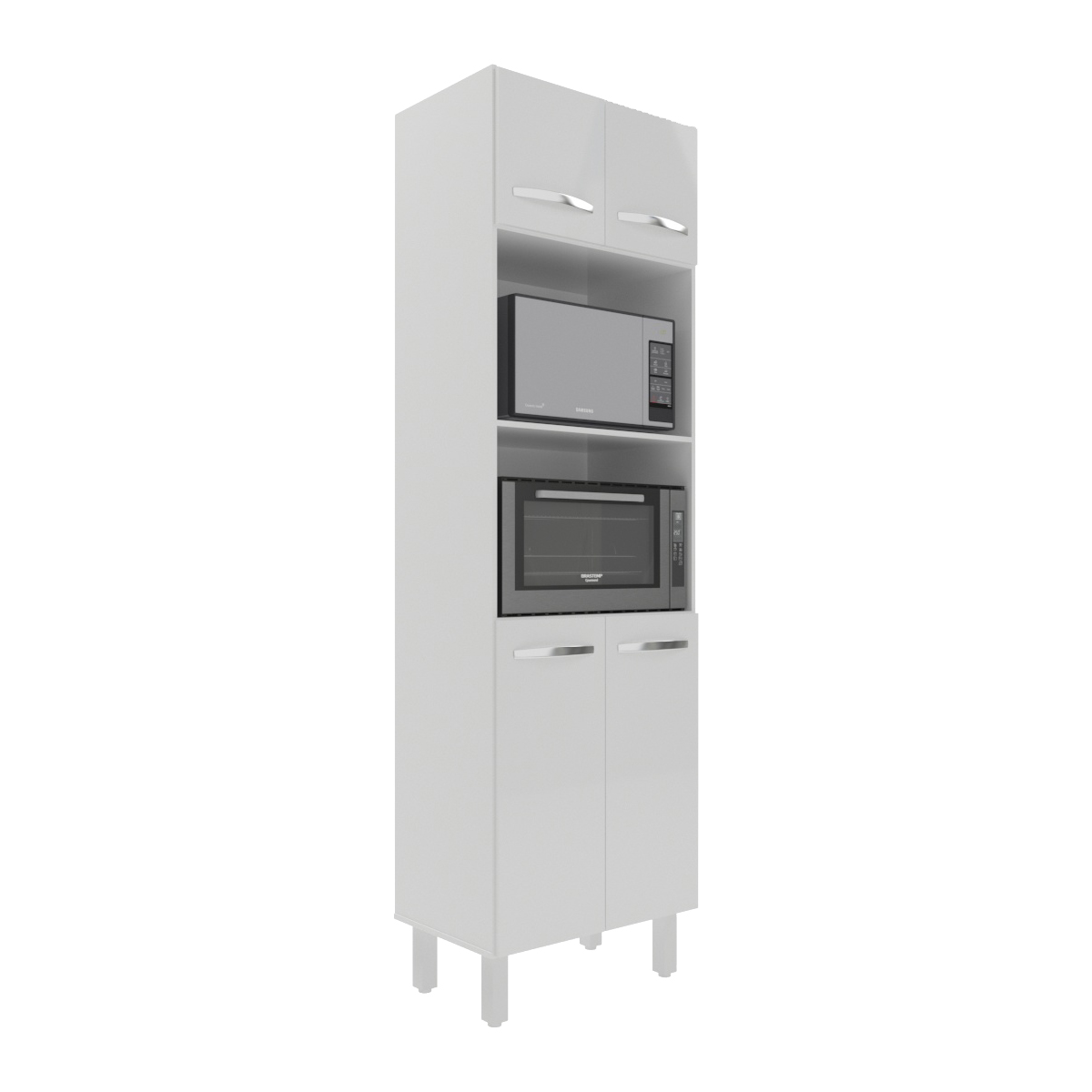 Armário Torre Quente Paneleiro de Cozinha 4 Portas e 2 Nichos para Forno e Microondas Luna Branco 