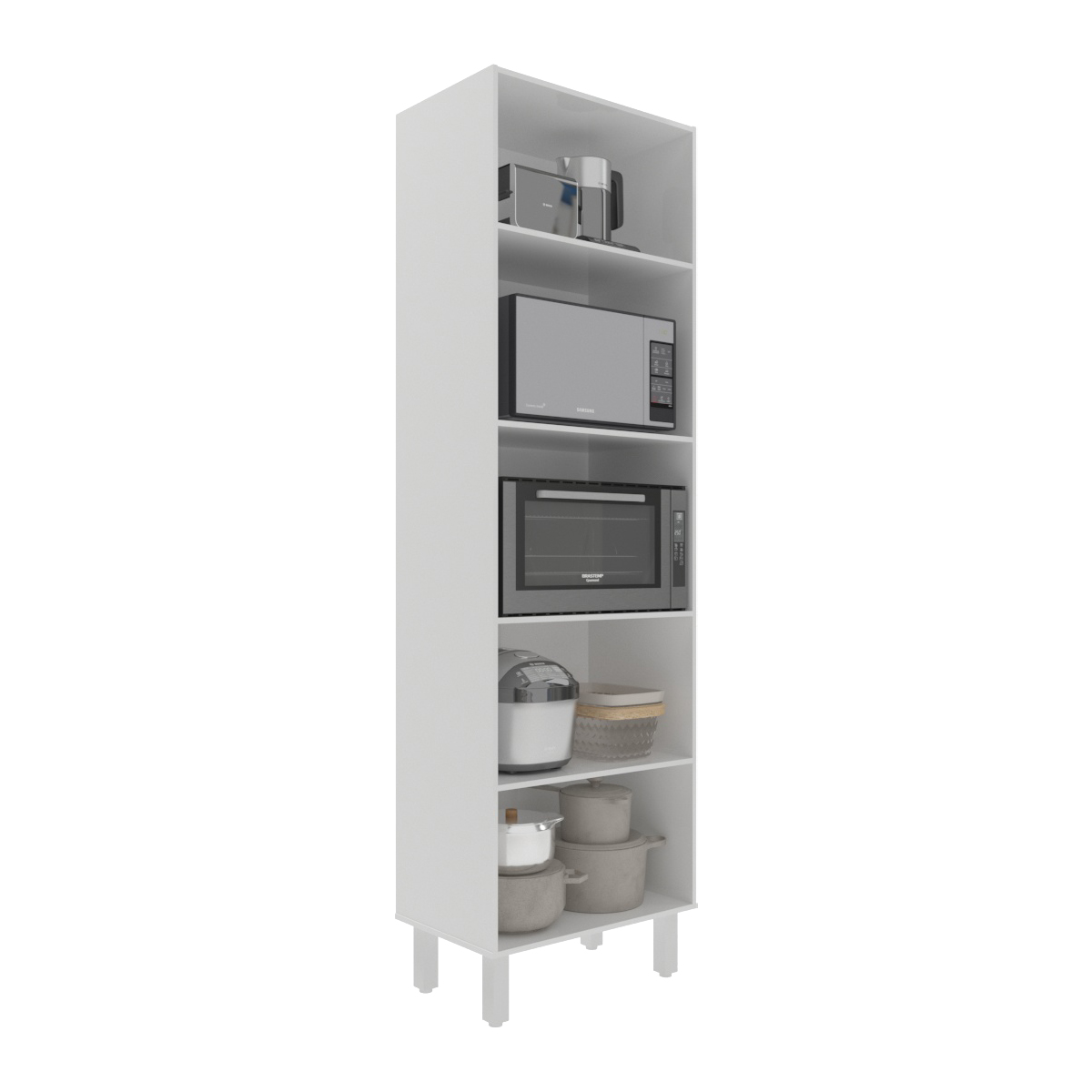 Armário Torre Quente Paneleiro de Cozinha 4 Portas e 2 Nichos para Forno e Microondas Luna Branco 