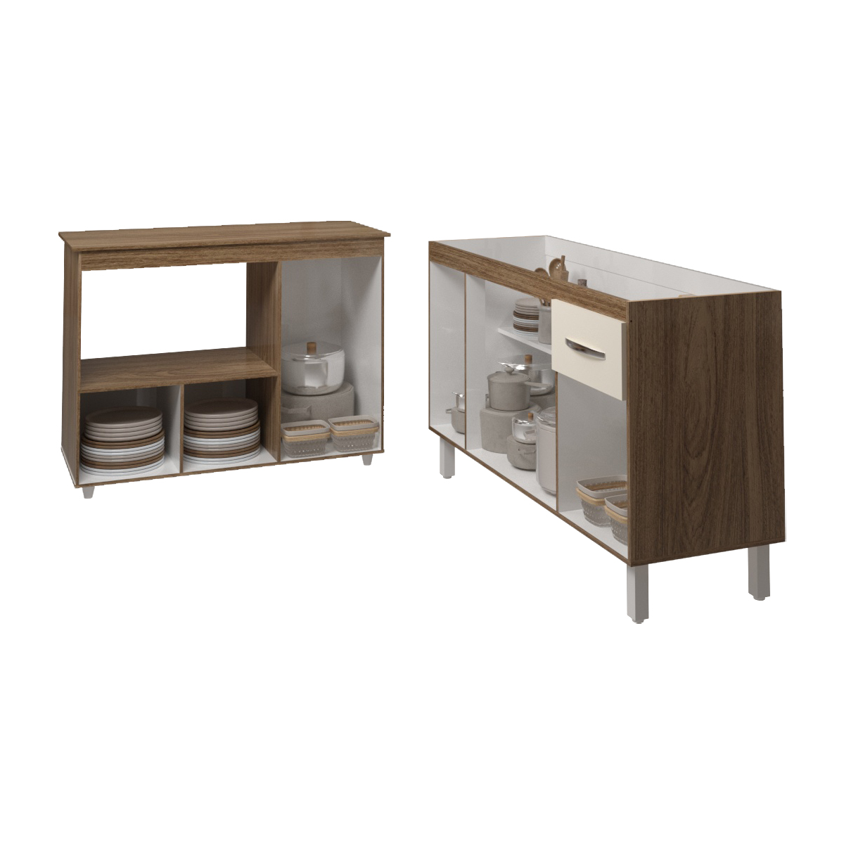 Balcão Armário Camila Cozinha Gabinete de Pia 140 cm e Balcão para Forno Elétrico e Microondas Lilian Savana Off White 