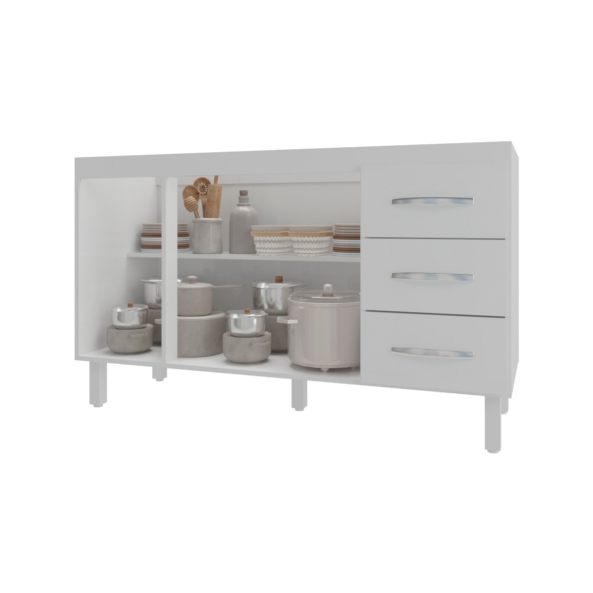 Balcão Armário Cozinha Gabinete Pia de 140 cm Carine com 3 Portas e 3 Gavetas Branco 