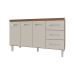 Balcão Armário Cozinha Gabinete Pia de 140 cm Carine com 3 Portas e 3 Gavetas Savana Off White 