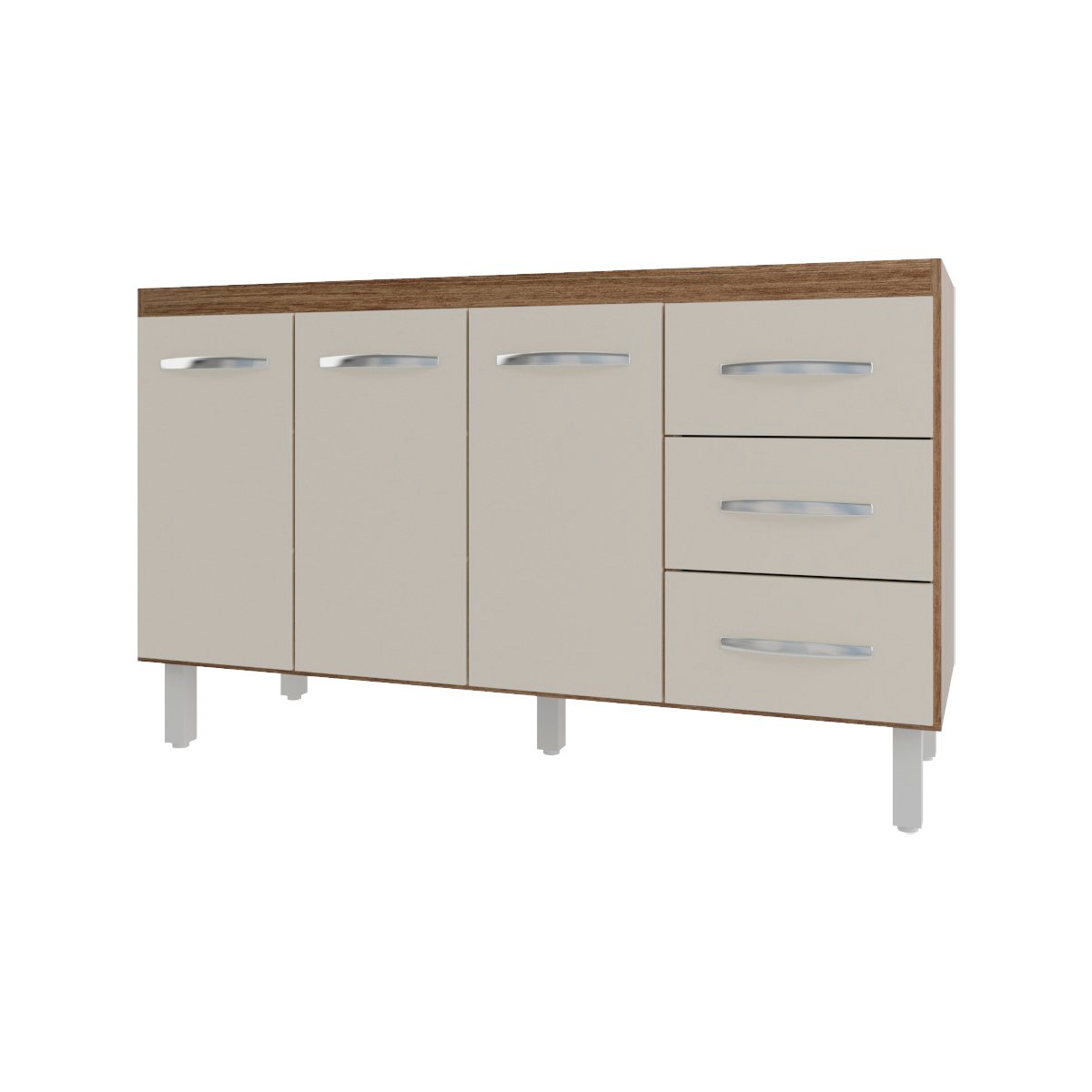Balcão Armário Cozinha Gabinete Pia de 140 cm Carine com 3 Portas e 3 Gavetas Savana Off White 