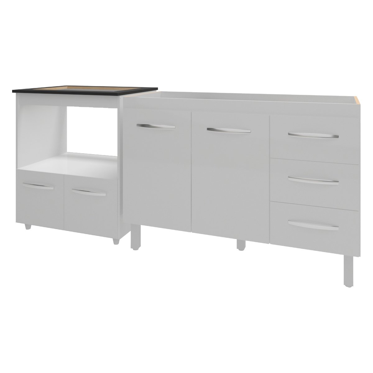 Balcão Armário Cozinha Gabinete de Pia 120 cm Bruna e Balcão para Fogão Cooktop 4 Bocas e Forno Evelyn Branco 