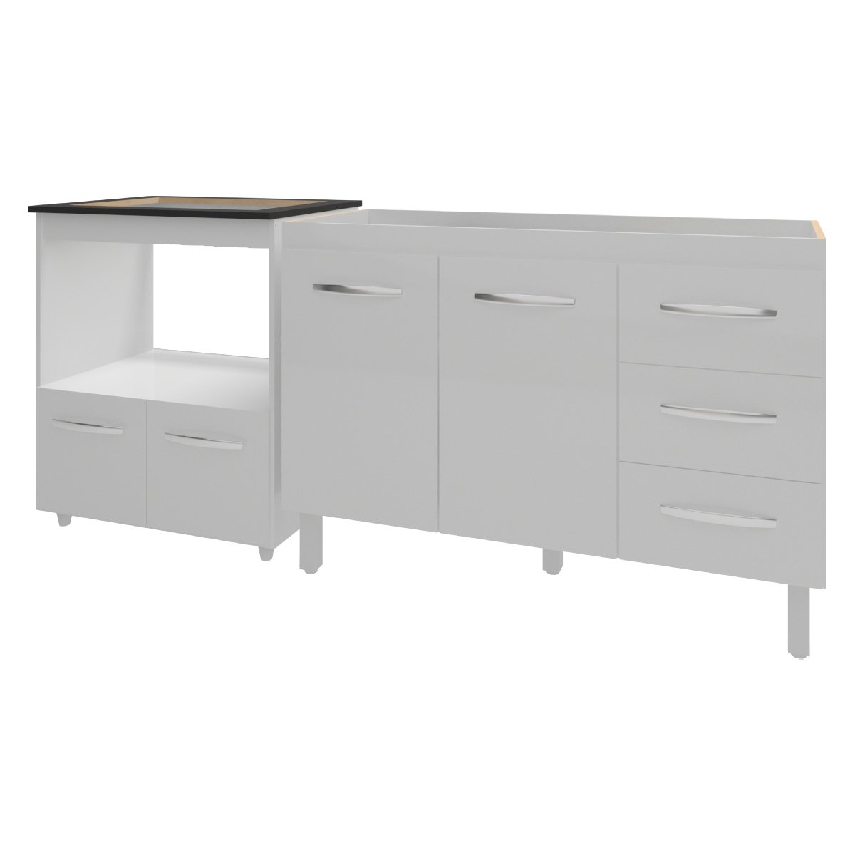 Balcão Armário Cozinha Gabinete de Pia 120 cm Bruna e Balcão para Fogão Cooktop 5 e Forno Bocas Evelyn Branco 