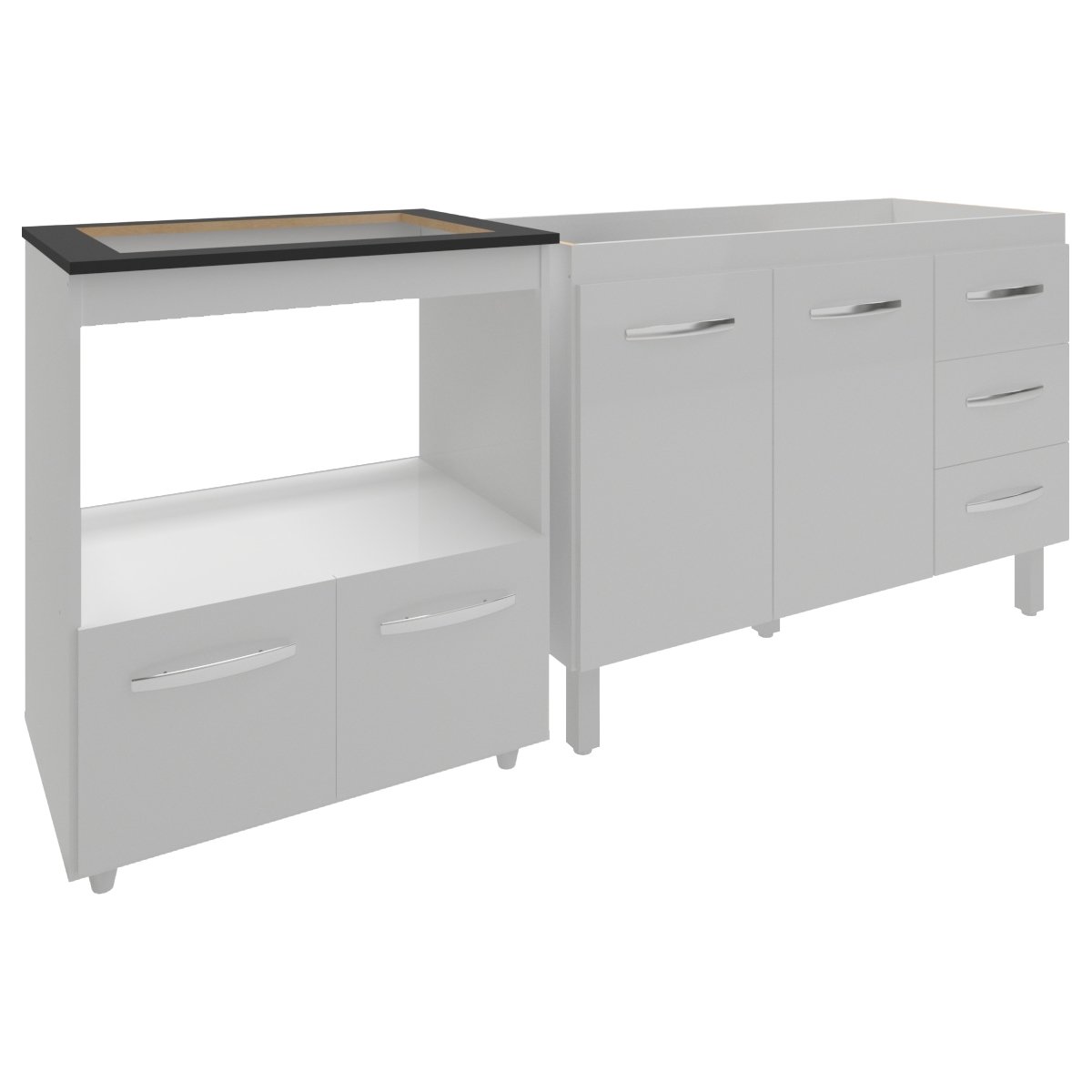 Balcão Armário Cozinha Gabinete de Pia 120 cm Bruna e Balcão para Fogão Cooktop 5 e Forno Bocas Evelyn Branco 