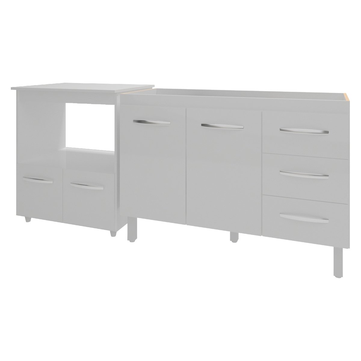 Balcão Armário Cozinha Gabinete de Pia 120 cm Bruna e Balcão para Microondas e Forno Elétrico Amanda Branco 