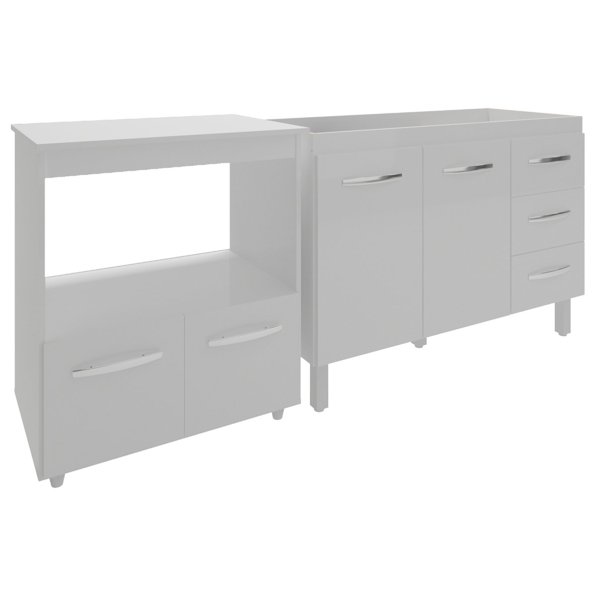 Balcão Armário Cozinha Gabinete de Pia 120 cm Bruna e Balcão para Microondas e Forno Elétrico Amanda Branco 