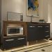 Balcão Armário Cozinha Gabinete de Pia 120 cm Bruna e Balcão para Microondas e Forno Elétrico Amanda Savana Preto 