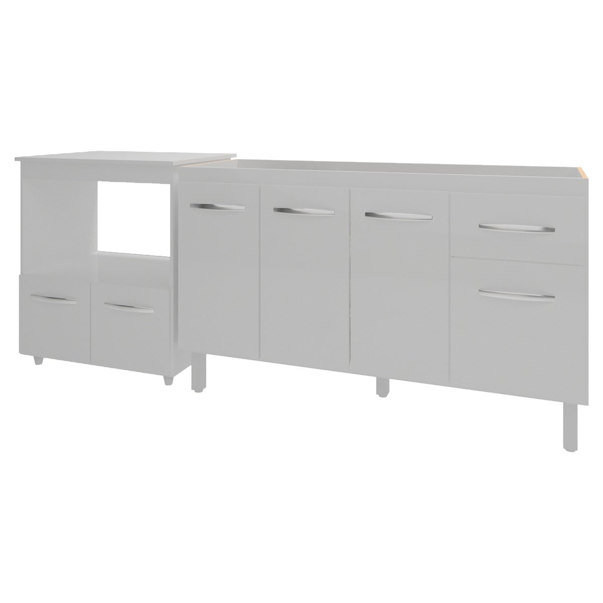Balcão Armário Cozinha Gabinete de Pia 140 cm Camila e Balcão Amanda Para Microondas e Forno Elétrico Branco 