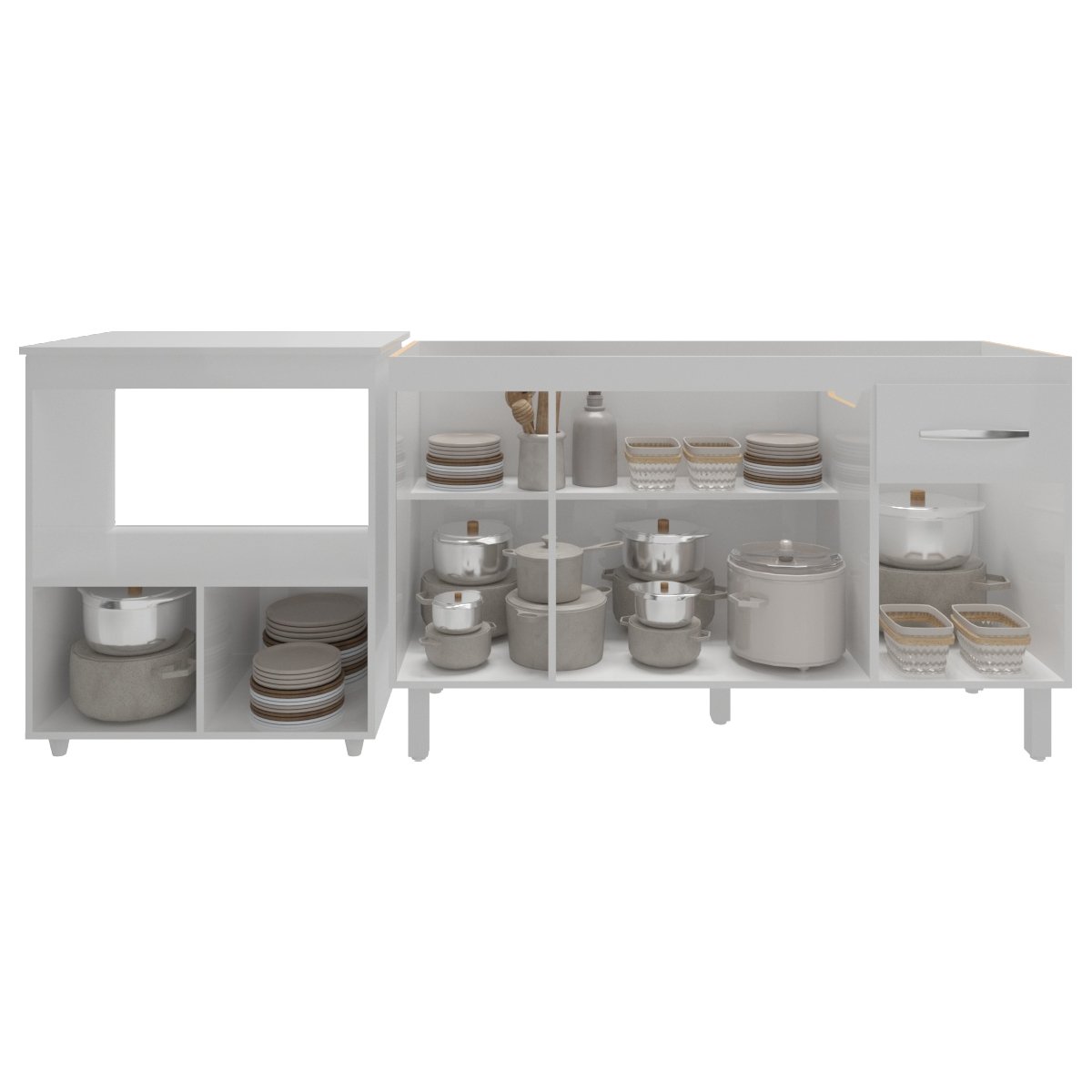 Balcão Armário Cozinha Gabinete de Pia 140 cm Camila e Balcão Amanda Para Microondas e Forno Elétrico Branco 