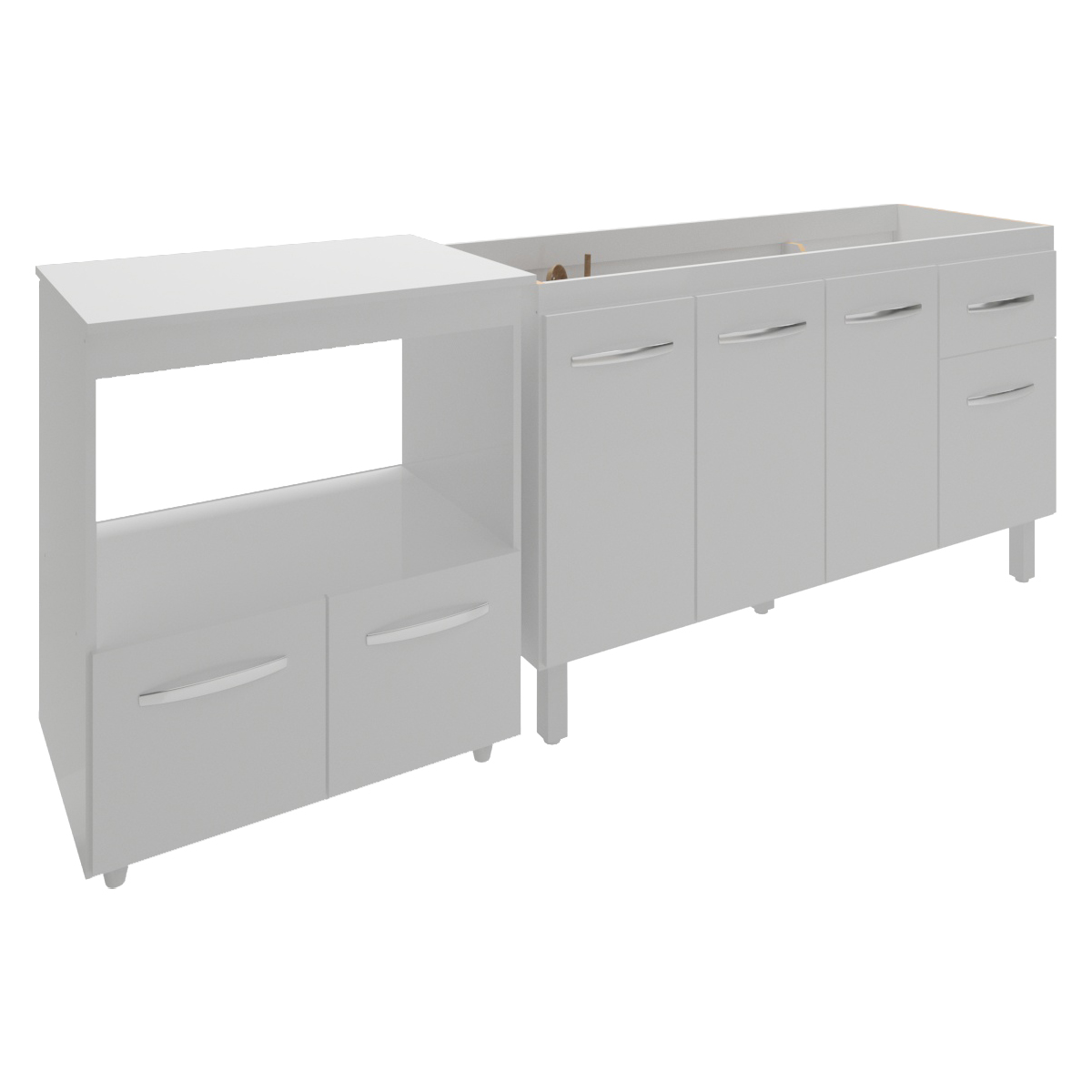 Balcão Armário Cozinha Gabinete de Pia 140 cm Camila e Balcão Amanda Para Microondas e Forno Elétrico Branco 