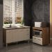 Balcão Armário Cozinha Gabinete de Pia 140 cm Camila e Balcão Amanda Para Microondas e Forno Elétrico Savana Off White 