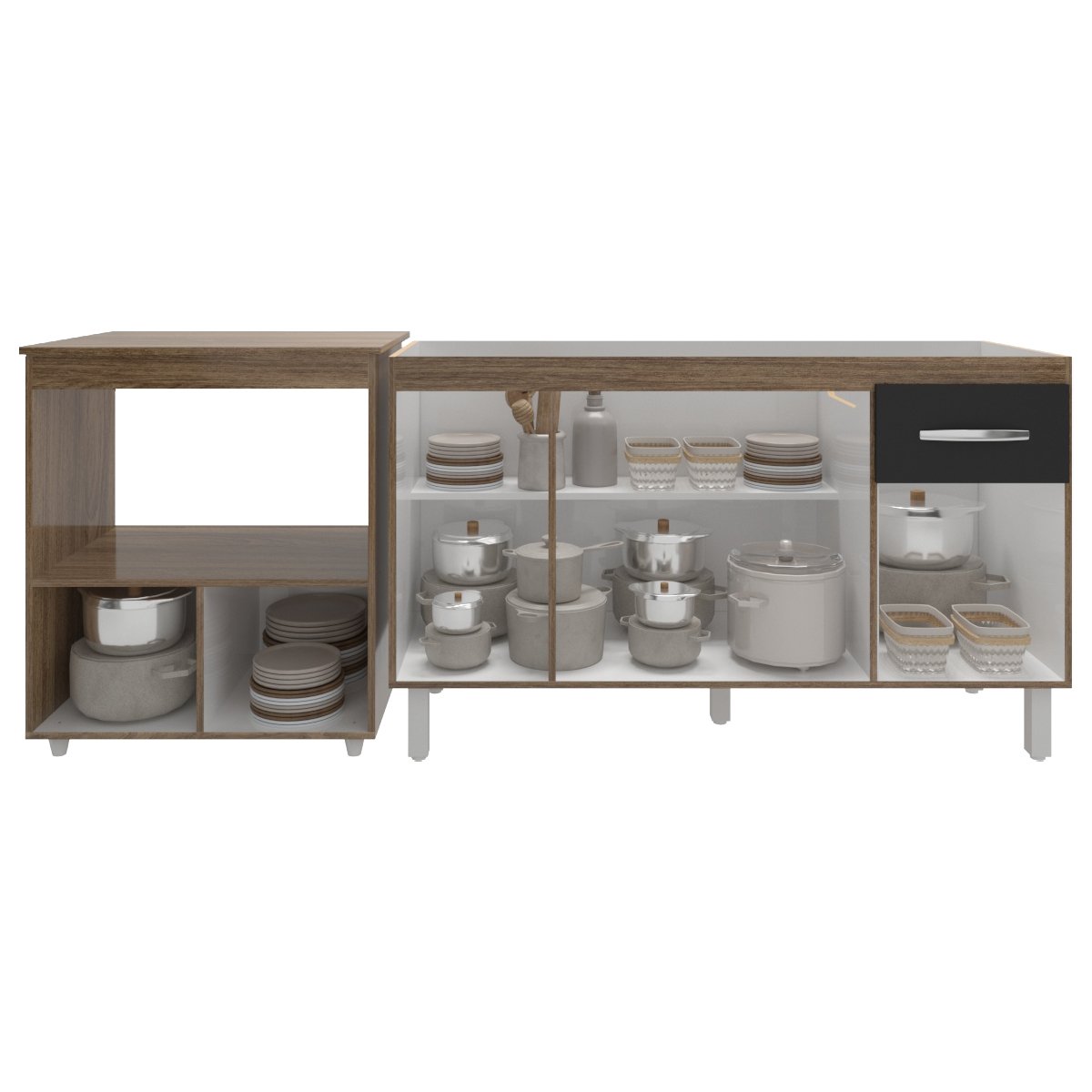 Balcão Armário Cozinha Gabinete de Pia 140 cm Camila e Balcão Amanda Para Microondas e Forno Elétrico Savana Preto 