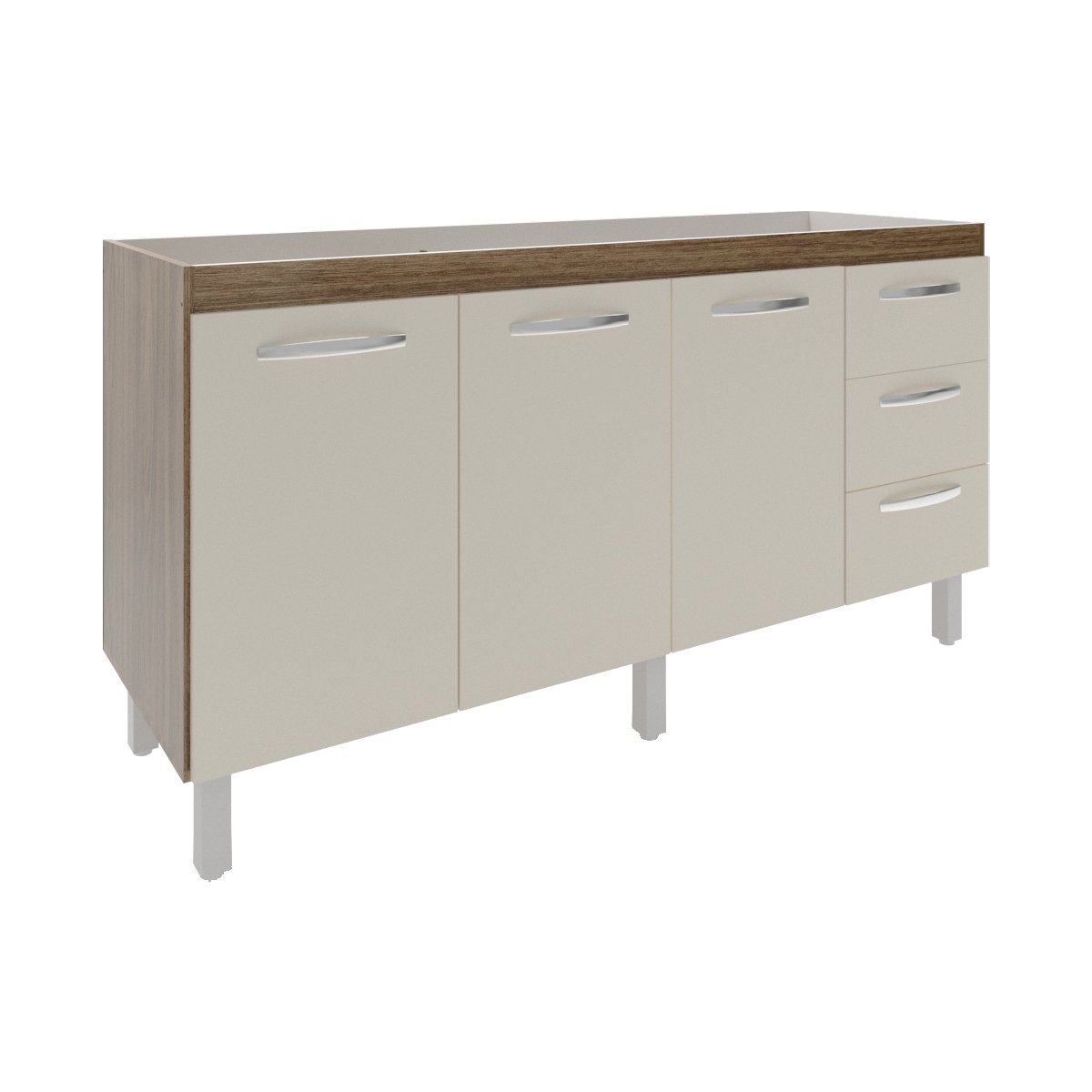 Balcão Armário Cozinha Gabinete para Pia 148 cm 3 Gavetas e 3 Portas Deise Savana Off White 