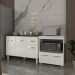 Balcão Armário Gabinete Aline 118 cm Branco com Tampo Preto e Balcão Amanda para Forno e Microondas Branco 