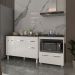 Balcão Armário Gabinete Aline 118 cm Branco com Tampo Preto e Balcão Evelyn para Cooktop 5 Bocas Branco 