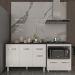 Balcão Armário Gabinete Aline 118 cm Branco com Tampo Preto e Balcão Evelyn para Cooktop 5 Bocas Branco 