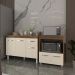 Balcão Armário Gabinete Aline 118 cm Savana Off White com Tampo Savana e Balcão Amanda Forno Microondas Savana Off White 