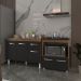 Balcão Armário Gabinete Aline 118 cm Savana Preto com Tampo Savana e Balcão Evelyn para Cooktop 5 Bocas Savana Preto 