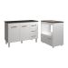 Balcão Armário Gabinete Bruna 118 cm Branco com Tampo Preto e Balcão Evelyn para Cooktop 4 Bocas Branco 