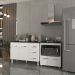 Balcão Armário Gabinete Bruna 118 cm Branco com Tampo Preto e Balcão Evelyn para Cooktop 4 Bocas Branco 