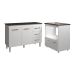 Balcão Armário Gabinete Bruna 118 cm Branco com Tampo Preto e Balcão Evelyn para Cooktop 5 Bocas Branco 