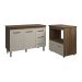 Balcão Armário Gabinete Bruna 118 cm Savana Off White com Tampo Savana e Balcão Amanda Forno Microondas Savana Off White 