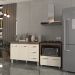 Balcão Armário Gabinete Bruna 118 cm Savana Off White com Tampo Savana e Balcão Evelyn Cooktop 5 Bocas Savana Off White 
