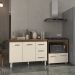 Balcão Armário Gabinete Bruna 118 cm Savana Off White com Tampo Savana e Balcão Evelyn Cooktop 5 Bocas Savana Off White 